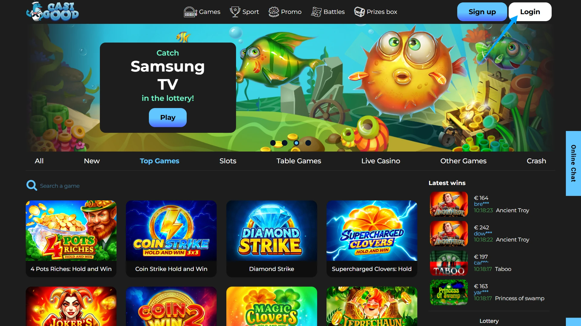 Click the Login button on the Casigood website to start playing.