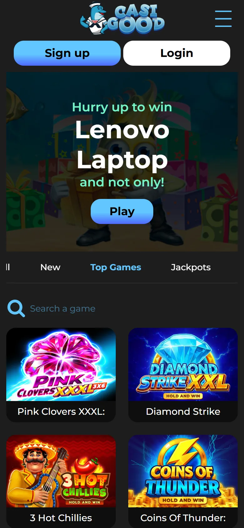 Casigood mobile site home screen in a phone browser